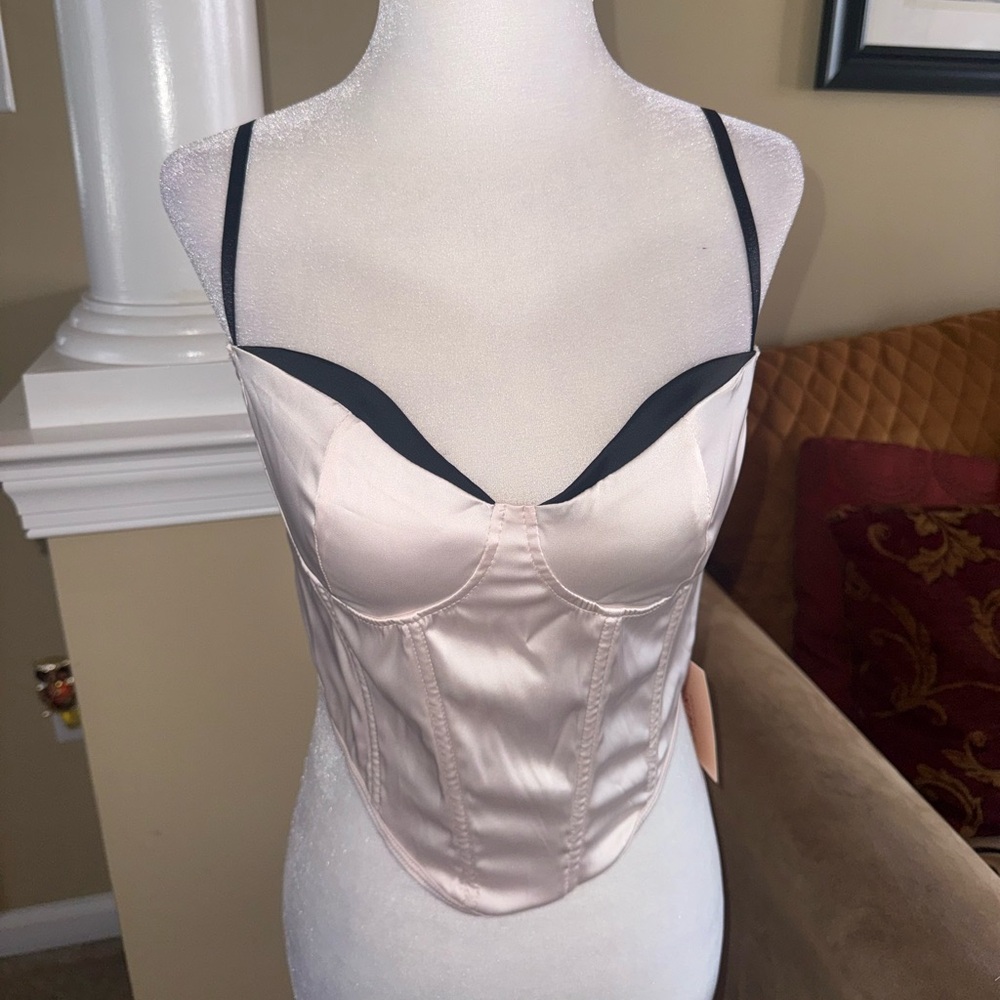 NWT: Shein Elegant Cream & Black Satin Corset Top